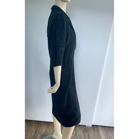 1980s Wool Dress, Size Medium, ELL-JAY Juniors Canada, V-Neck Black Winter Dress - Picture 7 of 11